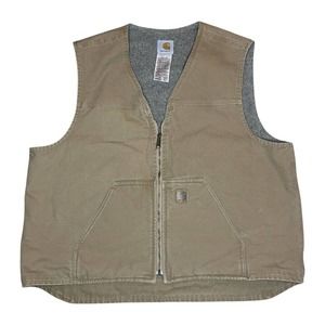 Carhartt V26 CML Tan Brown Khaki Duck Canvas Sherpa Lined Vest Men's Size 2XL